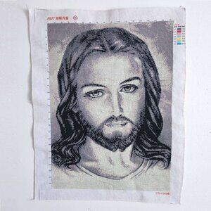 Hand Embroidered Jesus Christ Portrait Needlepoint Stitched Canvas  Tapestry